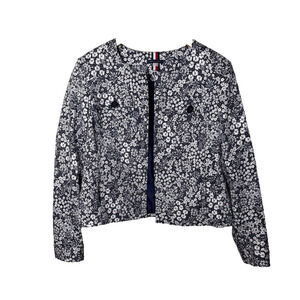 Tommy Hilfiger Midnight Navy White Floral Ditsy Open Front Jacket Women's 16